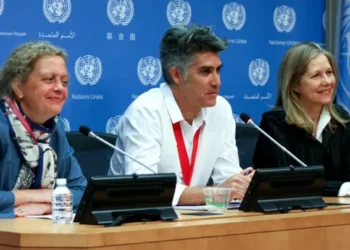 Press conference with SDG Fund and Pritzker Prize winner, Alejandro Aravena at the United Nations headquarters in New York, with Paloma Duran (left) and Martha Thorne (right).